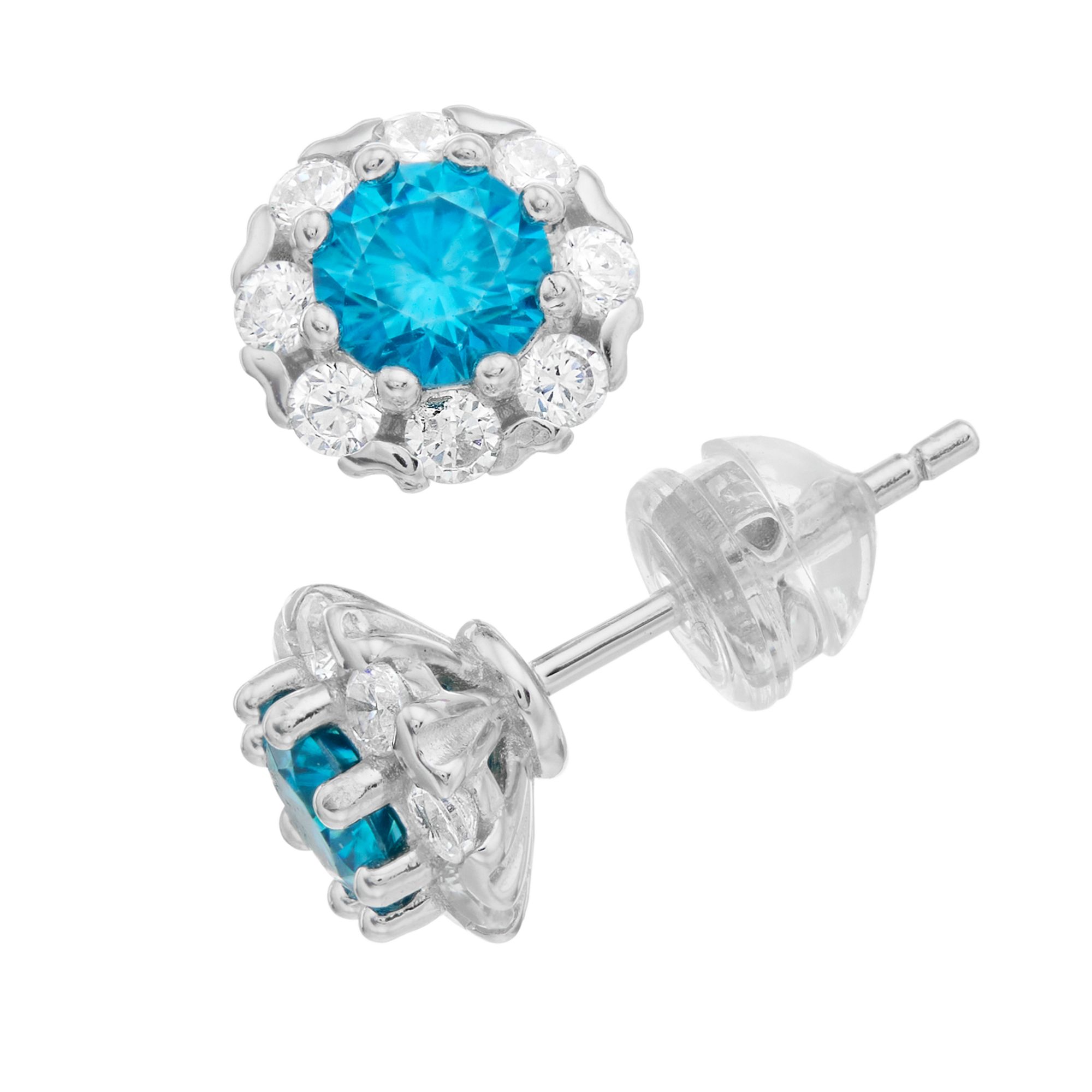 Stella Valentino Sterling Silver Lab Created Moissanite & Blue Topaz Round 