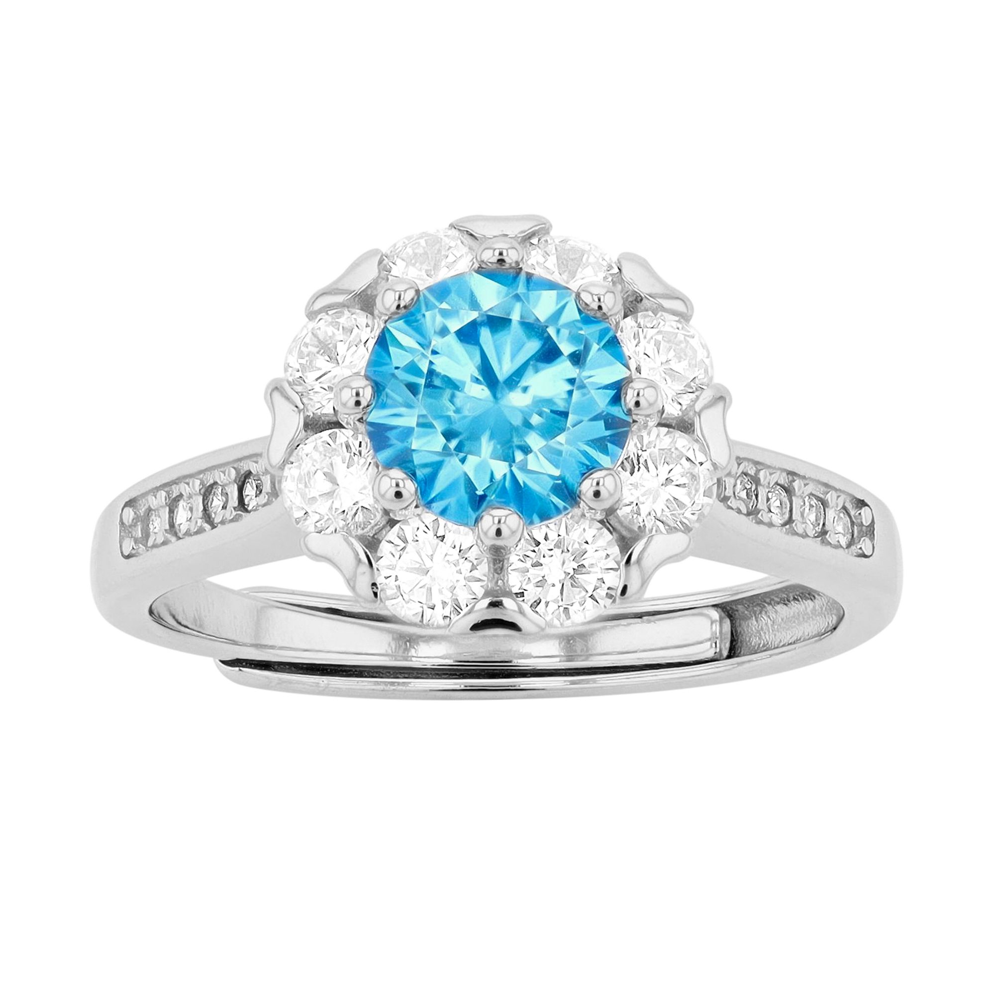 Stella Valentino Sterling Silver Blue Topaz & Lab Created Moissanite Halo R