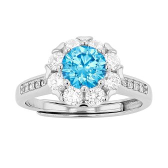 Stella Valentino Sterling Silver Blue Topaz & Lab Created Moissanite Halo Ring