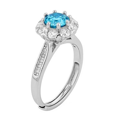 Stella Valentino Sterling Silver Blue Topaz & Lab Created Moissanite Halo Ring