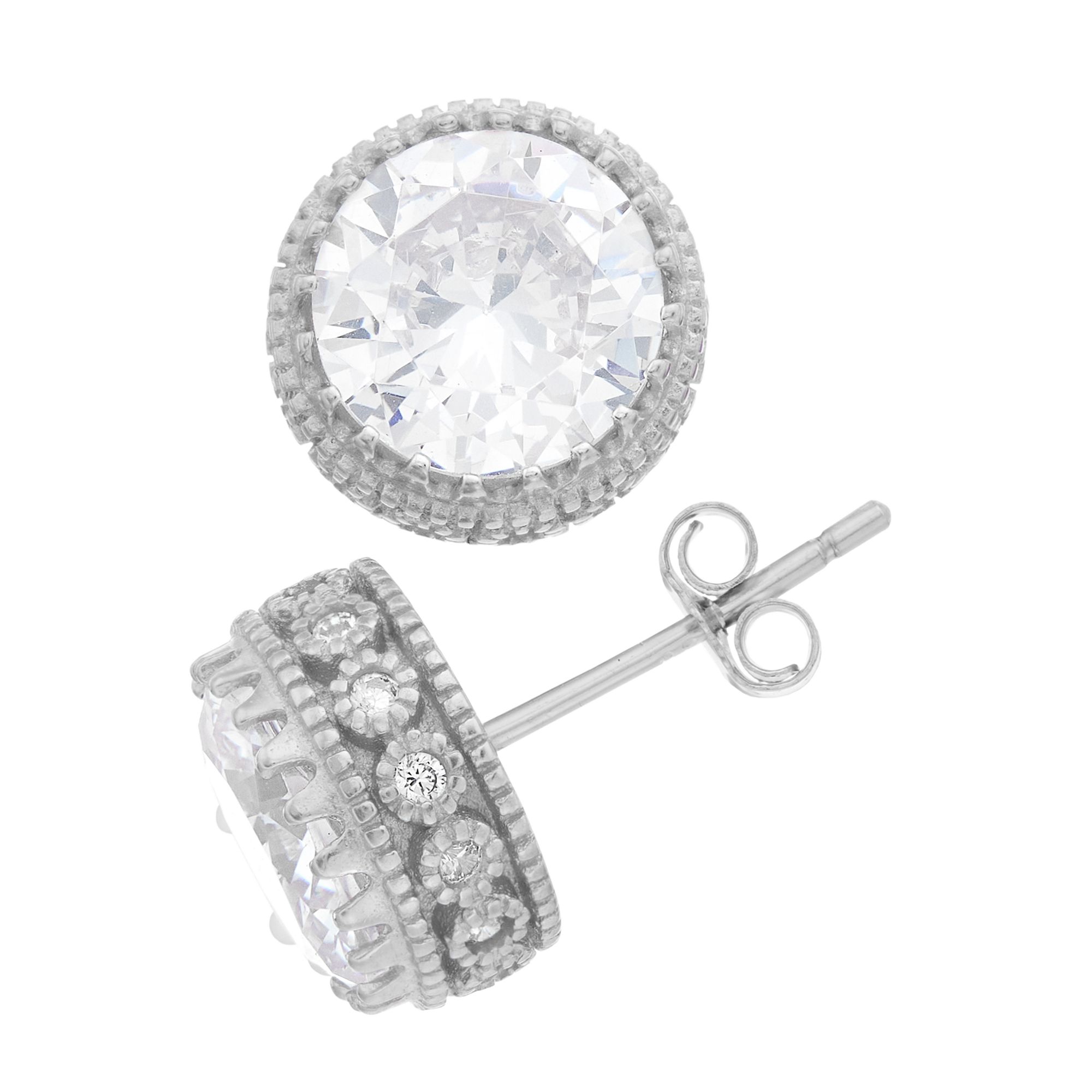 Stella Valentino Sterling Silver Lab Created Moissanite Solitaire Crown Pav