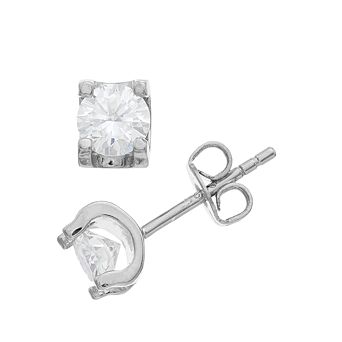 Stella Valentino Sterling Silver Lab Created Moissanite Solitaire Tulip Stud Earrings