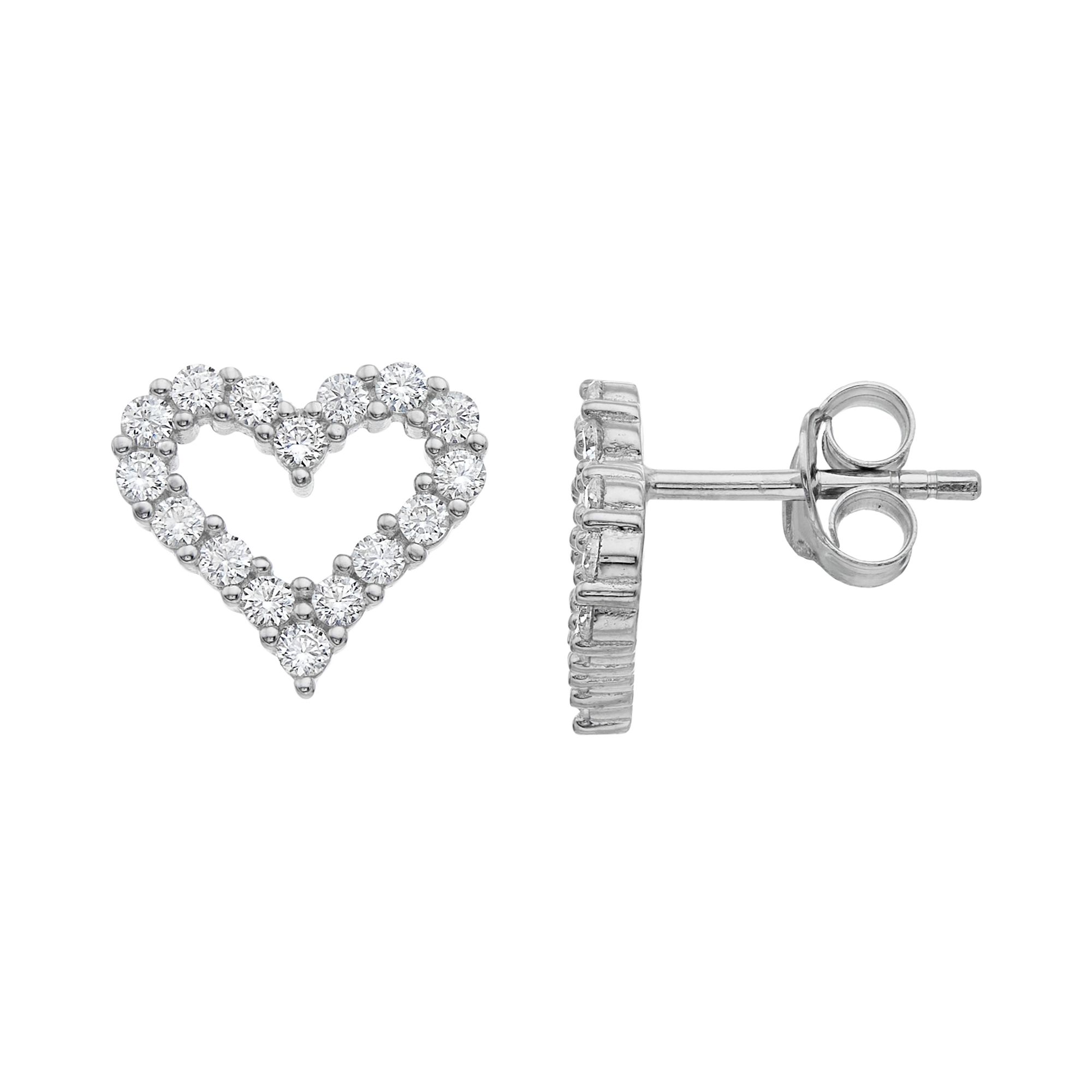 Stella Valentino Sterling Silver Lab Created Moissanite French Pave Heart H