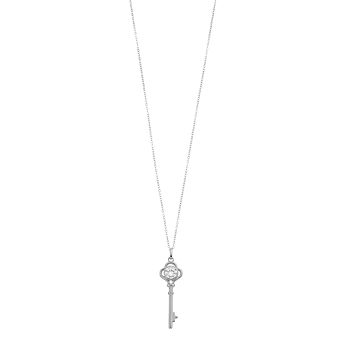 Stella Valentino Sterling Silver Lab Created Moissanite Vintage Skeleton Key Pendant Necklace