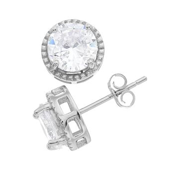 Stella Valentino Sterling Silver Lab Created Moissanite Round Solitaire Cluster Halo Stud Earrings