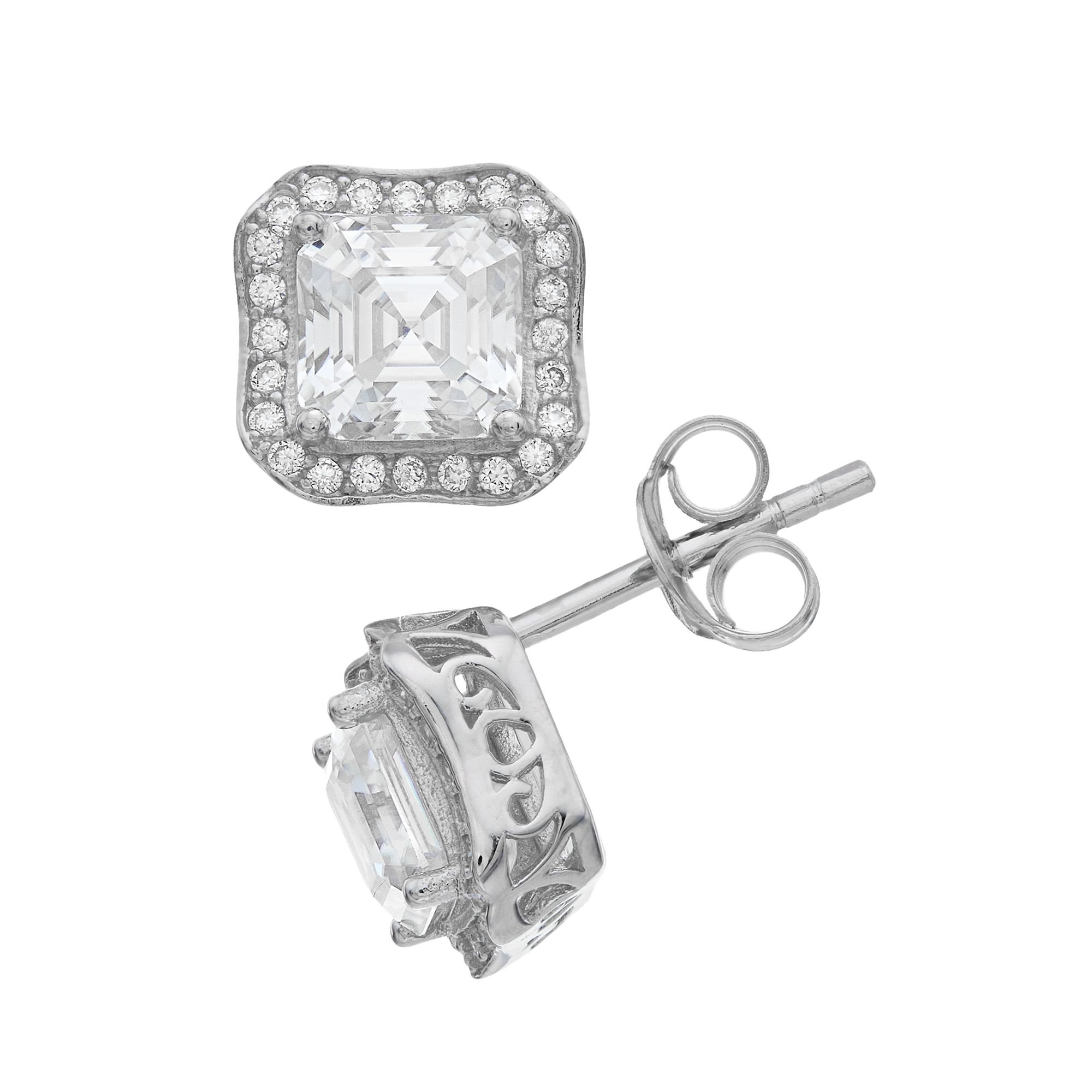 Stella Valentino Sterling Silver Radiant Lab Created Moissanite Halo Vintag