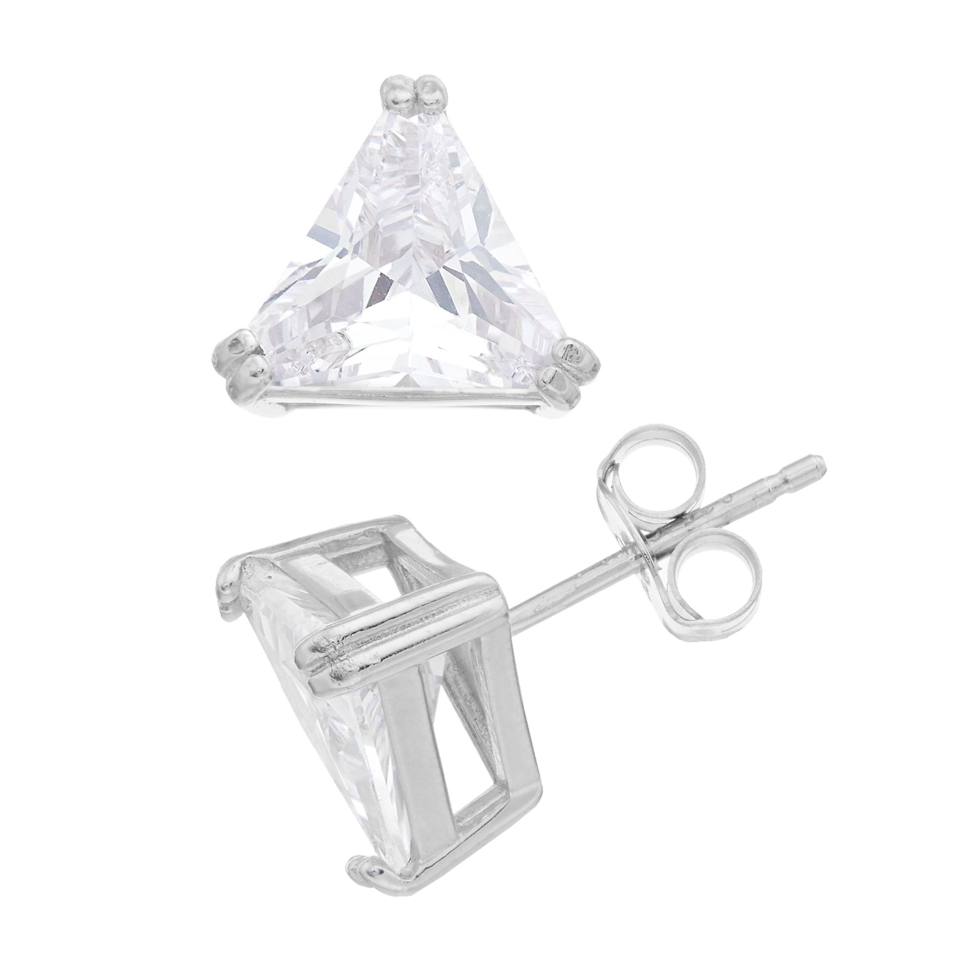 Stella Valentino Sterling Silver Trillion Cut Lab Created Moissanite Stud E