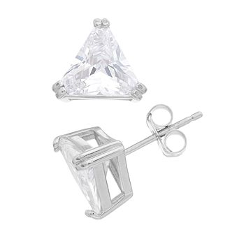 Stella Valentino Sterling Silver Trillion Cut Lab Created Moissanite Stud Earrings