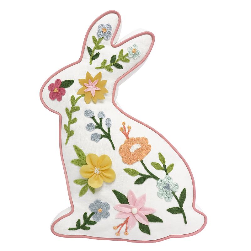 Celebrate Together Easter Ivory Shaped Floral Bunny Pillow, White, Fits All