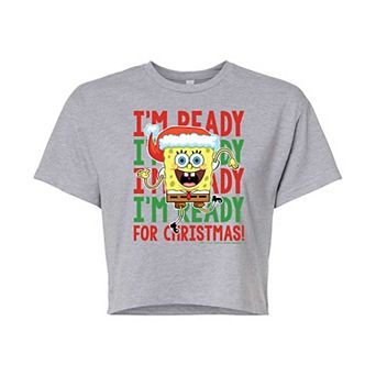 Juniors' SpongeBob SquarePants Christmas Cropped Tee