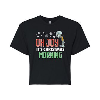 Juniors' Nickelodeon SpongeBob SquarePants "Oh Joy" Christmas Cropped Tee