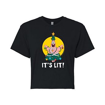 Juniors' Nickelodeon SpongeBob SquarePants Christmas Patrick Cropped Tee