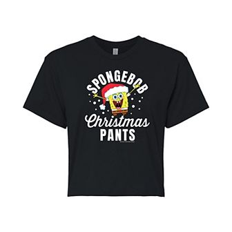 Juniors' SpongeBob SquarePants Christmas Cropped Tee