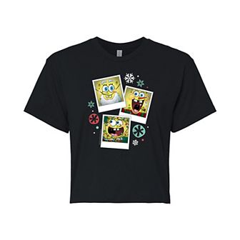 Juniors' SpongeBob SquarePants Christmas Cropped Tee