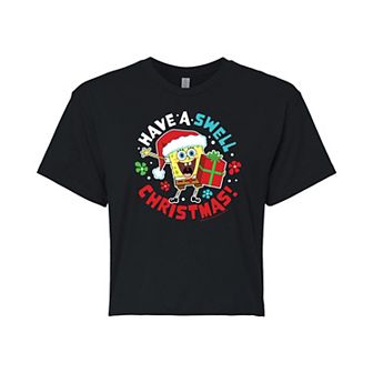 Juniors' SpongeBob SquarePants Swell Christmas Cropped Tee