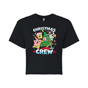 Juniors' SpongeBob SquarePants Christmas Crew Cropped Tee