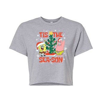 Juniors' SpongeBob SquarePants Christmas "Tis The Season" Cropped Tee