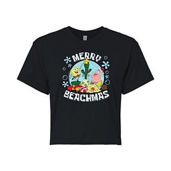 Juniors' SpongeBob SquarePants "Merry Beachmas" Christmas Cropped Tee