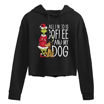 Juniors' Dr. Seuss's The Grinch All I Need Is Coffee Cropped Graphic Hoodie