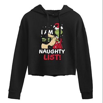Juniors' Dr. Seuss's The Grinch Naughty List Cropped Graphic Hoodie