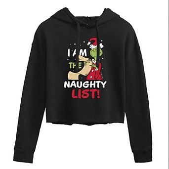 Juniors' Dr. Seuss's The Grinch Naughty List Cropped Graphic Hoodie