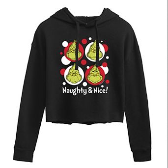 Juniors' Dr. Seuss's The Grinch Naughty & Nice Cropped Graphic Hoodie