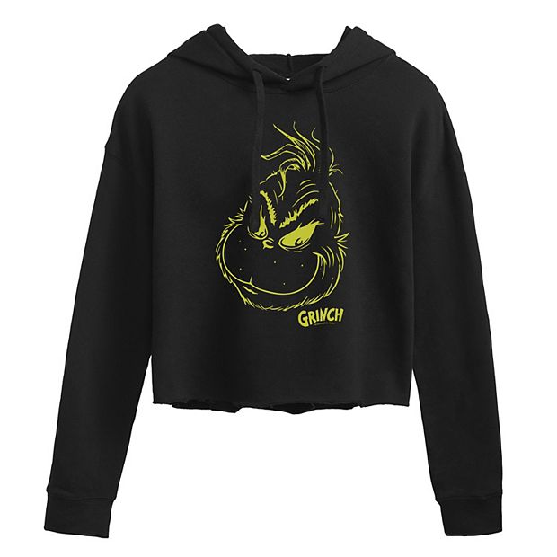 Juniors Dr. Seuss s The Grinch Green Headshot Cropped Graphic Hoodie