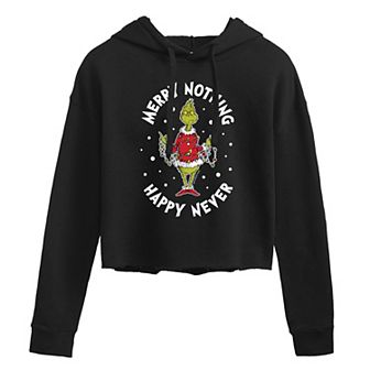 Juniors' Dr. Seuss's The Grinch Merry Nothing Cropped Graphic Hoodie