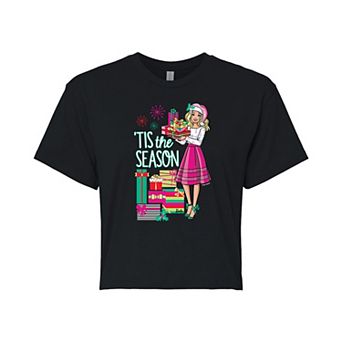 Juniors' Barbie "'Tis Season" Gifts Cropped Graphic Tee