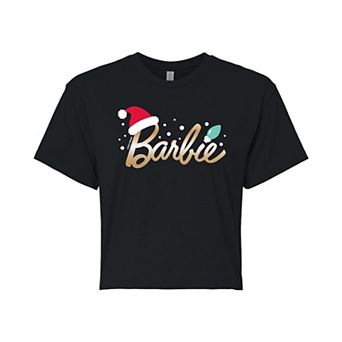 Juniors' Barbie Santa Logo Cropped Graphic Tee