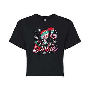 Juniors' Barbie Holiday & Snowflakes Logo Cropped Graphic Tee