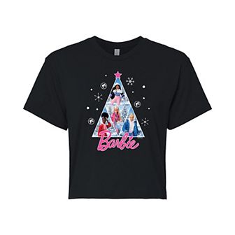 Juniors' Barbie Holiday Tree Cropped Graphic Tee