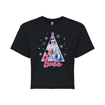Juniors' Barbie Holiday Tree Cropped Graphic Tee