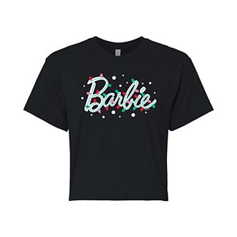 Juniors' Barbie Logo Holiday Cropped Graphic Tee