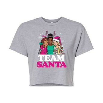 Juniors' Barbie Team Santa Cropped Graphic Tee