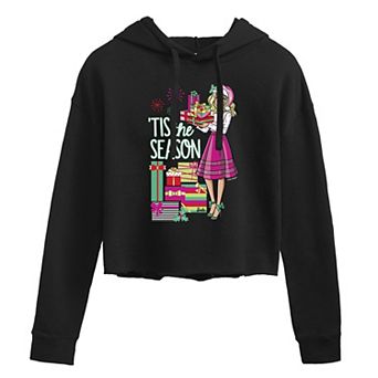 Juniors' Barbie Season "'Tis Season" Gifts Cropped Graphic Hoodie