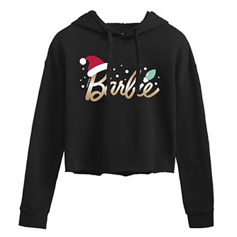 Juniors' Barbie Santa Logo Cropped Graphic Hoodie