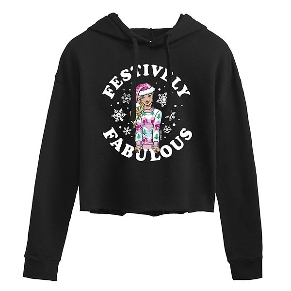 Juniors' Barbie Festively Fabulous Cropped Graphic Hoodie