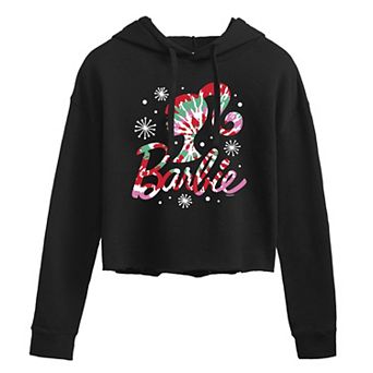 Juniors' Barbie Holiday Logo Cropped Graphic Hoodie