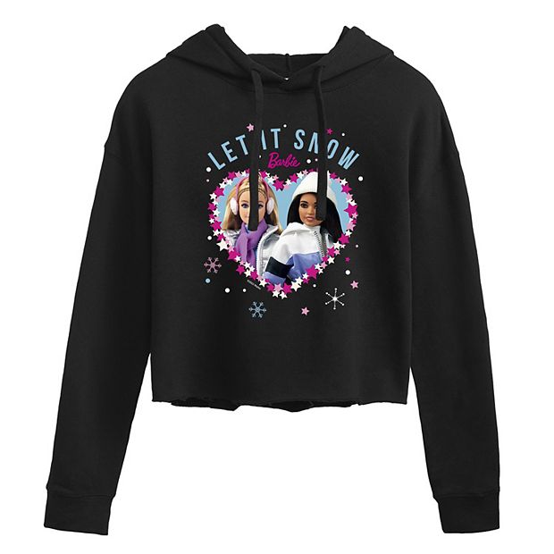 Juniors Barbie Let It Snow Cropped Graphic Hoodie
