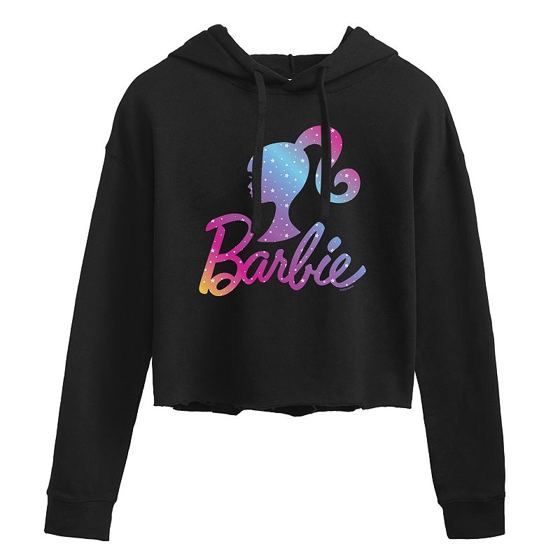 Juniors' Barbie Stars Logo Cropped Graphic Hoodie, Girl's, Size: Small, Black