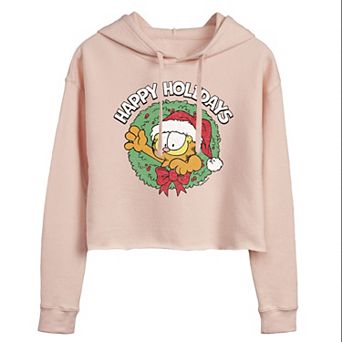 Juniors' Garfield Wreath "Happy Holidays" Cropped Graphic Hoodie