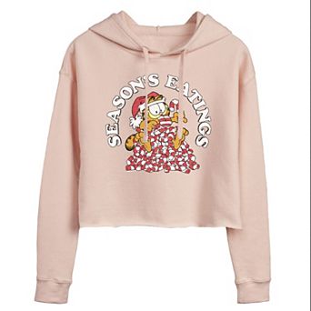 Juniors' Garfield "Seasons Eatings" Candycane Pile Cropped Graphic Hoodie