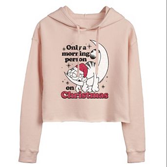 Juniors' Garfield Morning Person On Christmas Cropped Graphic Hoodie