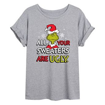 Juniors' Dr. Seuss's The Grinch Sweaters Are Ugly Oversized Graphic Tee