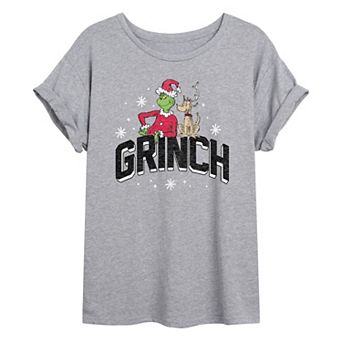 Juniors' Dr. Seuss's The Grinch & Max Pose Oversized Graphic Tee