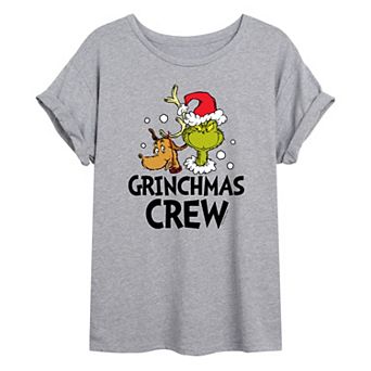 Juniors' Dr. Seuss's The Grinchmas Crew Oversized Graphic Tee