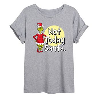 Juniors' Dr. Seuss's The Grinch Not Today Santa Oversized Graphic Tee