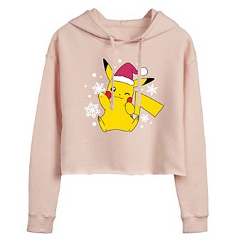 Juniors' Pokémon Santa Pikachu Cropped Graphic Hoodie