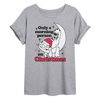 Juniors' Garfield "Morning Person On Christmas" Oversized Graphic Tee